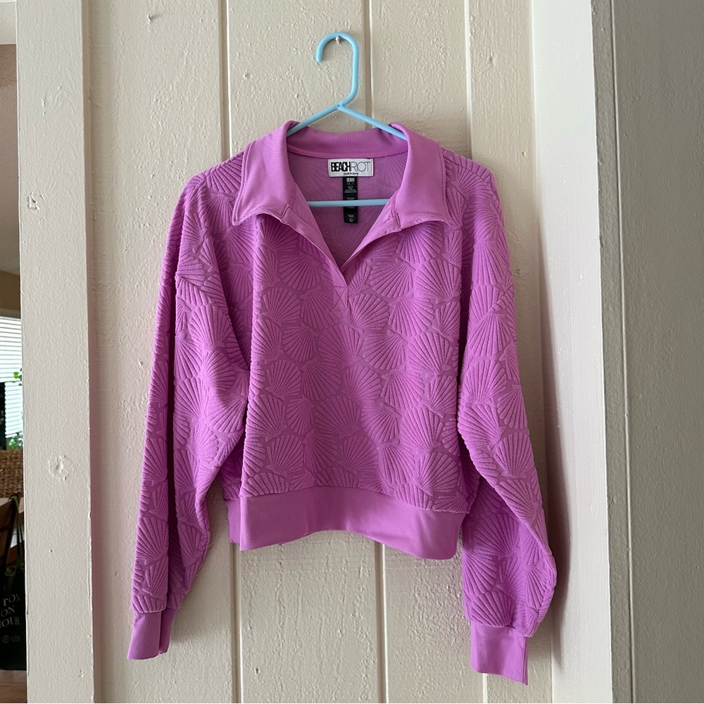 NEW BEACH RIOT PURPLE/PINK CROPPED PULLOVER KNIT TOP CUTE! L